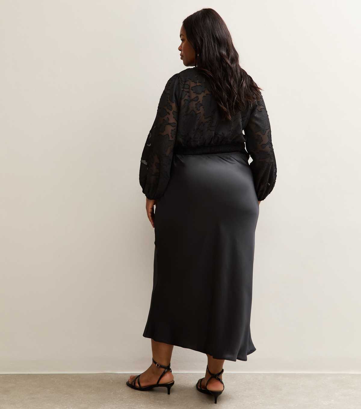 Curves Black Satin Bias Cut Midi Skirt