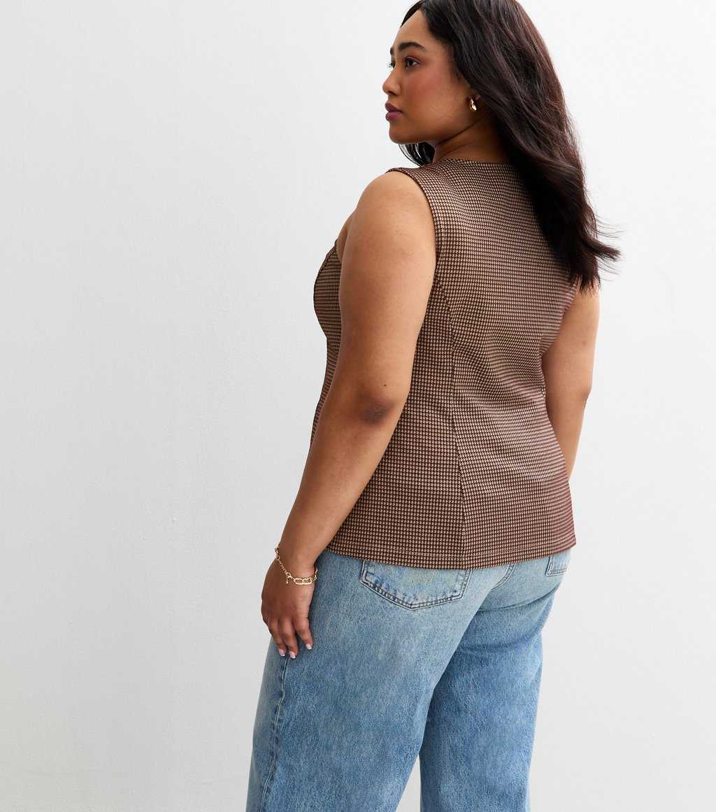 Curve Brown Houndstooth Print Jersey Waistcoat