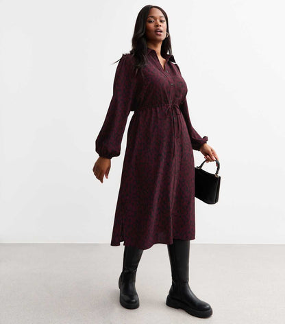 Curves Burgundy Patterned Midi Dress