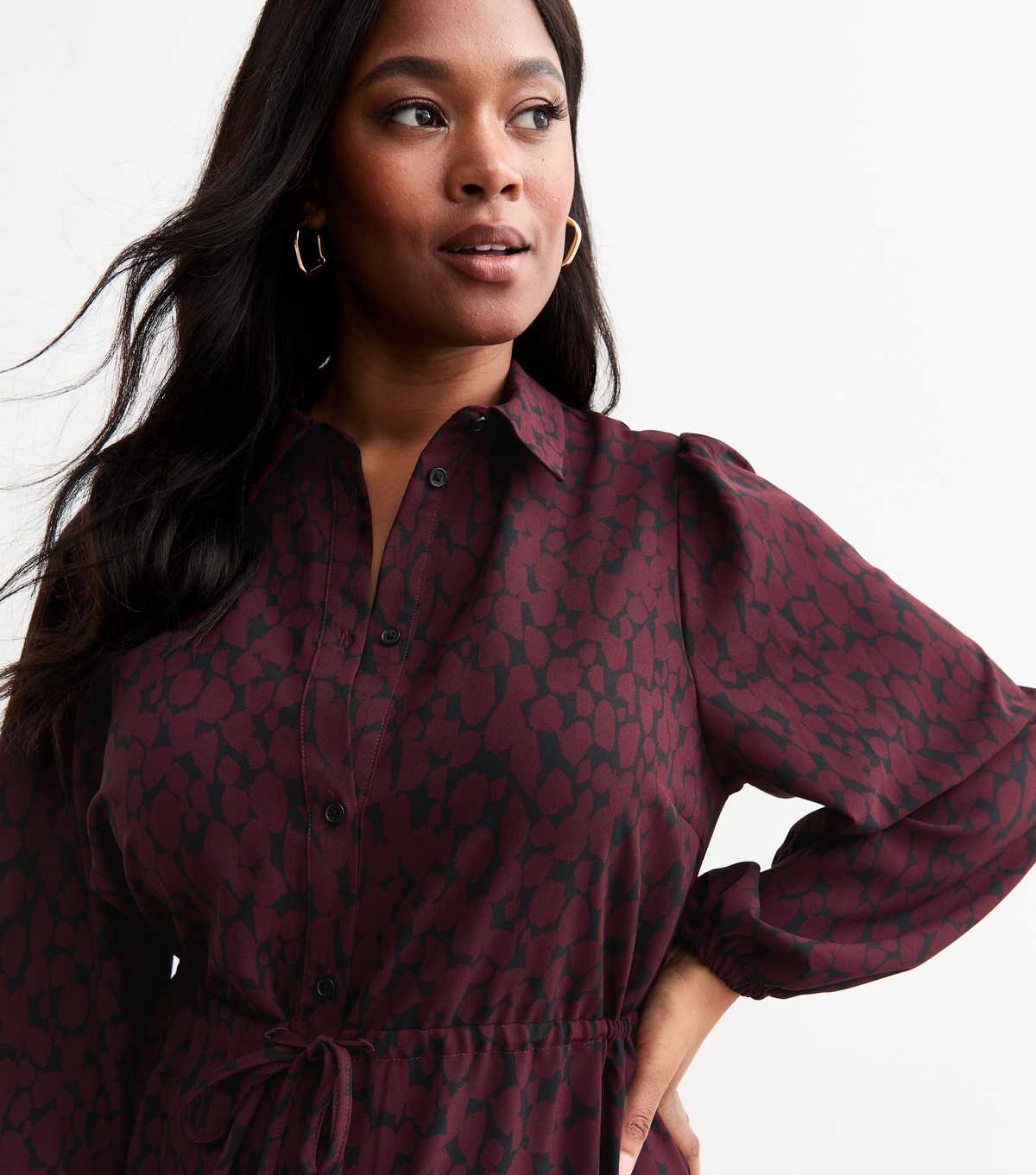 Curves Burgundy Patterned Midi Dress