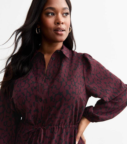 Curves Burgundy Patterned Midi Dress