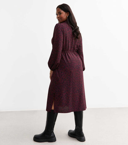 Curves Burgundy Patterned Midi Dress