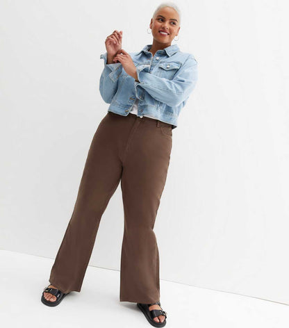 Curves Chocolate Brown Adalae High Waisted Wide Leg Jeans