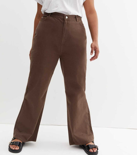 Curves Chocolate Brown Adalae High Waisted Wide Leg Jeans