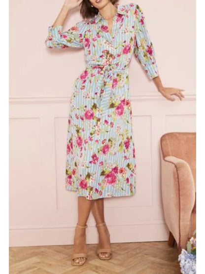Floral Stripe Shirt Dress