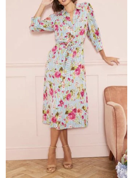 Floral Stripe Shirt Dress