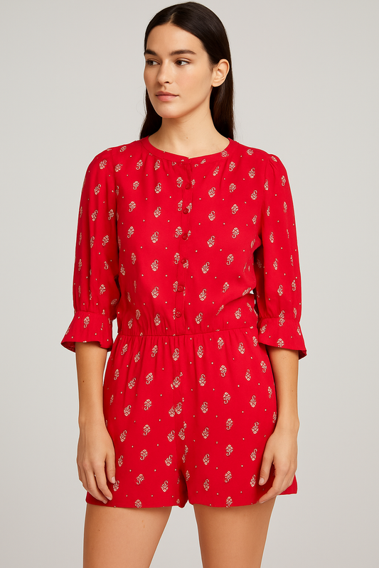 Red Printed Romper