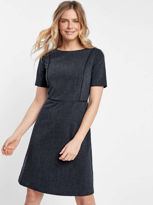 Navy Marl Tailored Short Sleeve Skater Dress