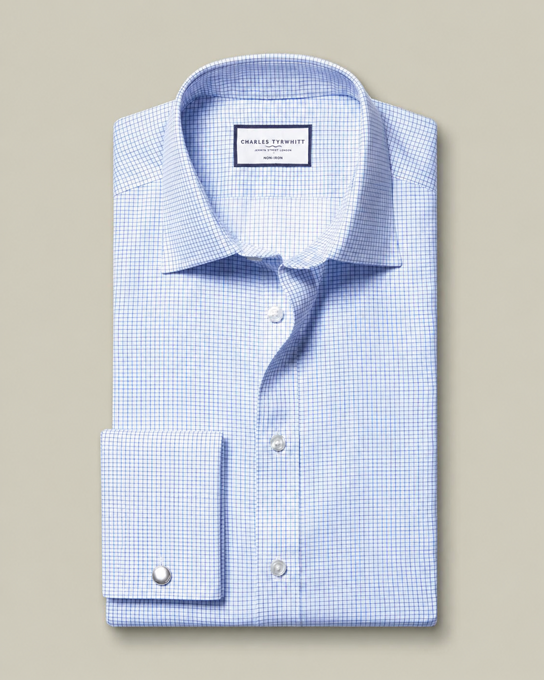 Slim Fit Double Cuff Non-Iron Twill Mini Grid Slim Fit Shirt, Cornflower Blue
