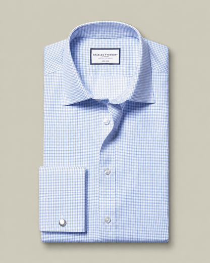 Slim Fit Double Cuff Non-Iron Twill Mini Grid Slim Fit Shirt, Cornflower Blue