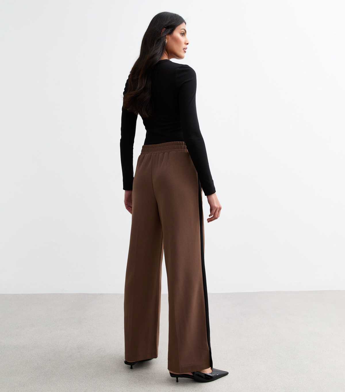 Dark Brown Stripe Trimmed Tailored Wide Leg Joggers