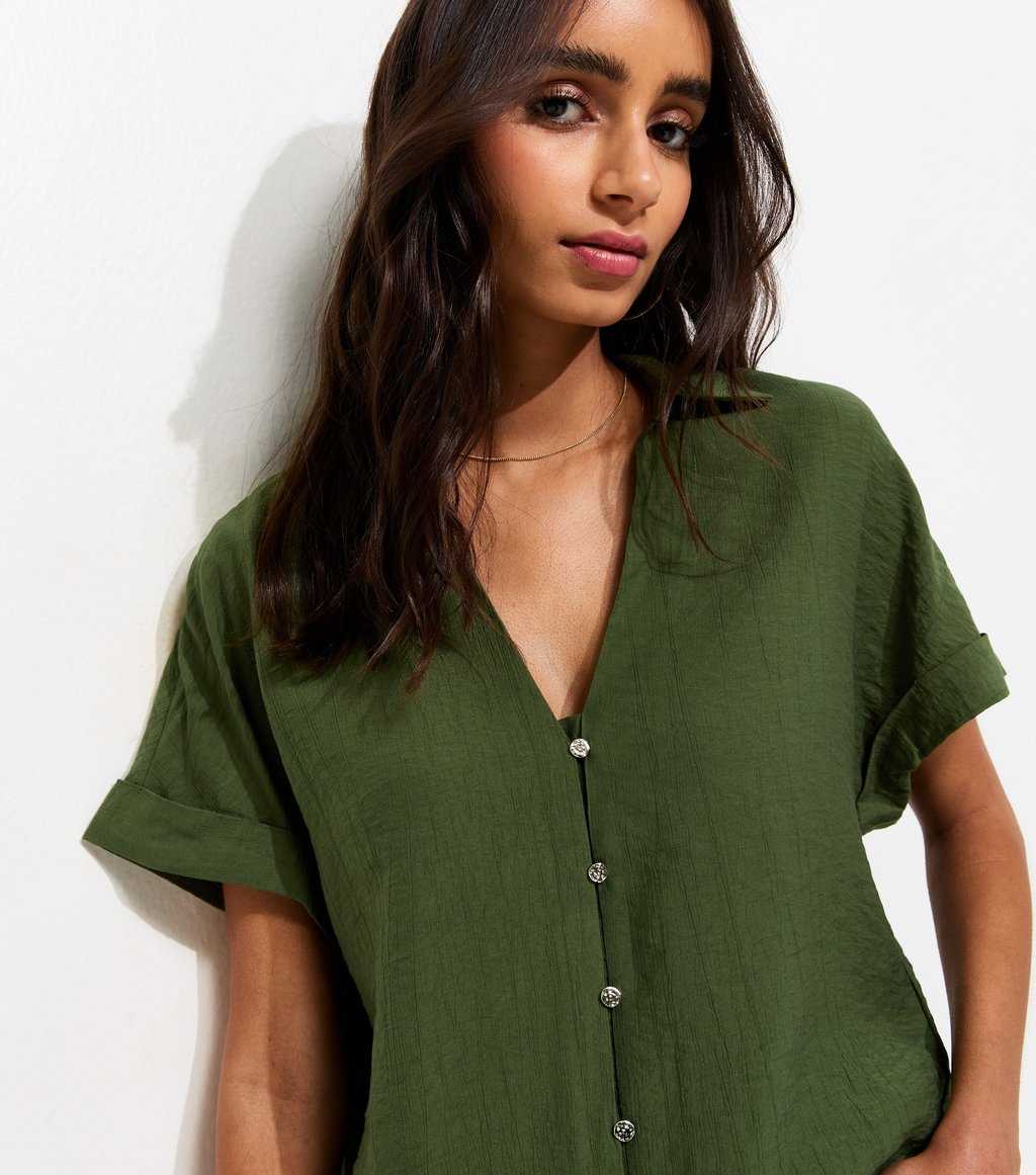 Dark Khaki Crinkle Short Sleeve Shirt