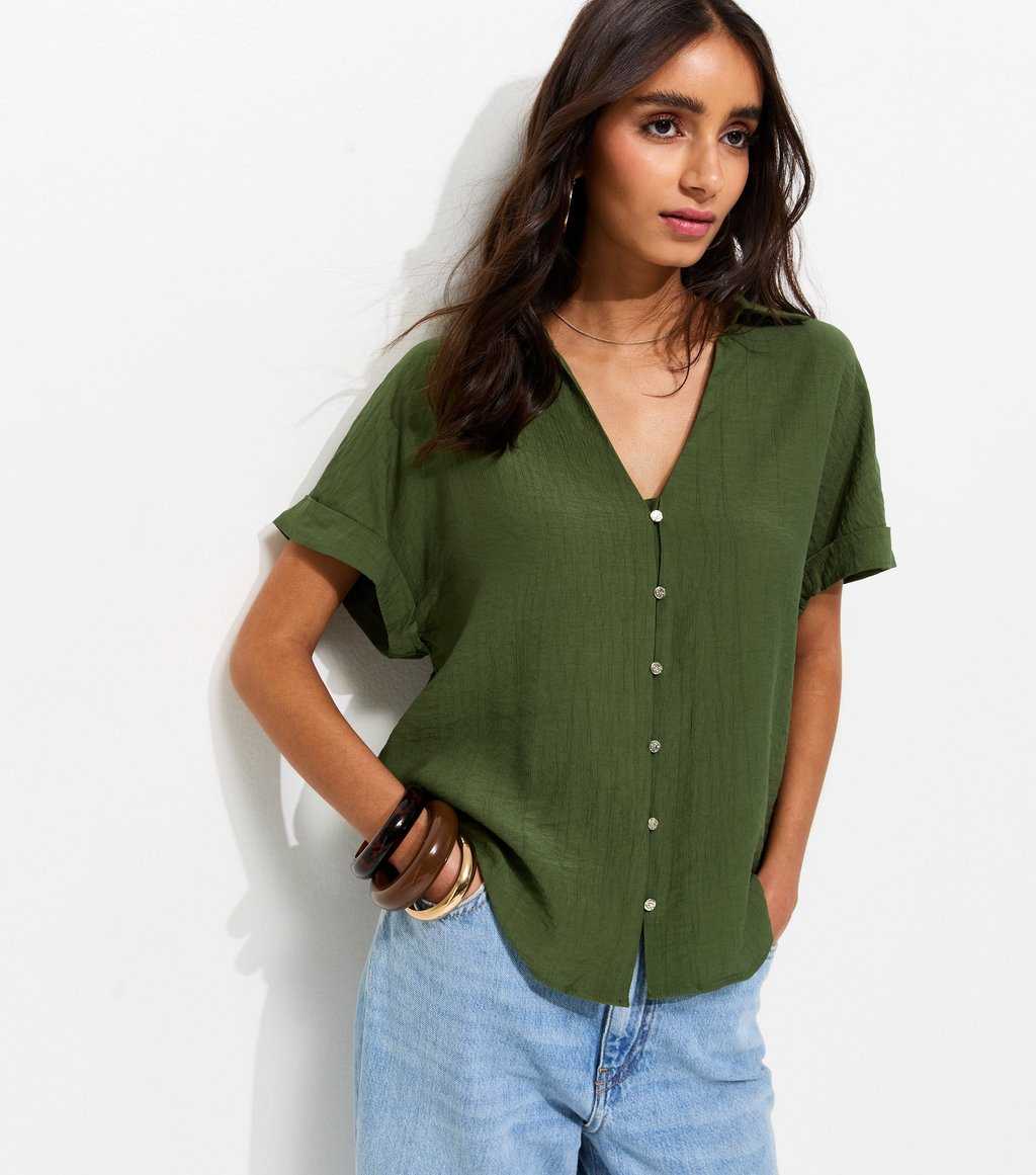 Dark Khaki Crinkle Short Sleeve Shirt