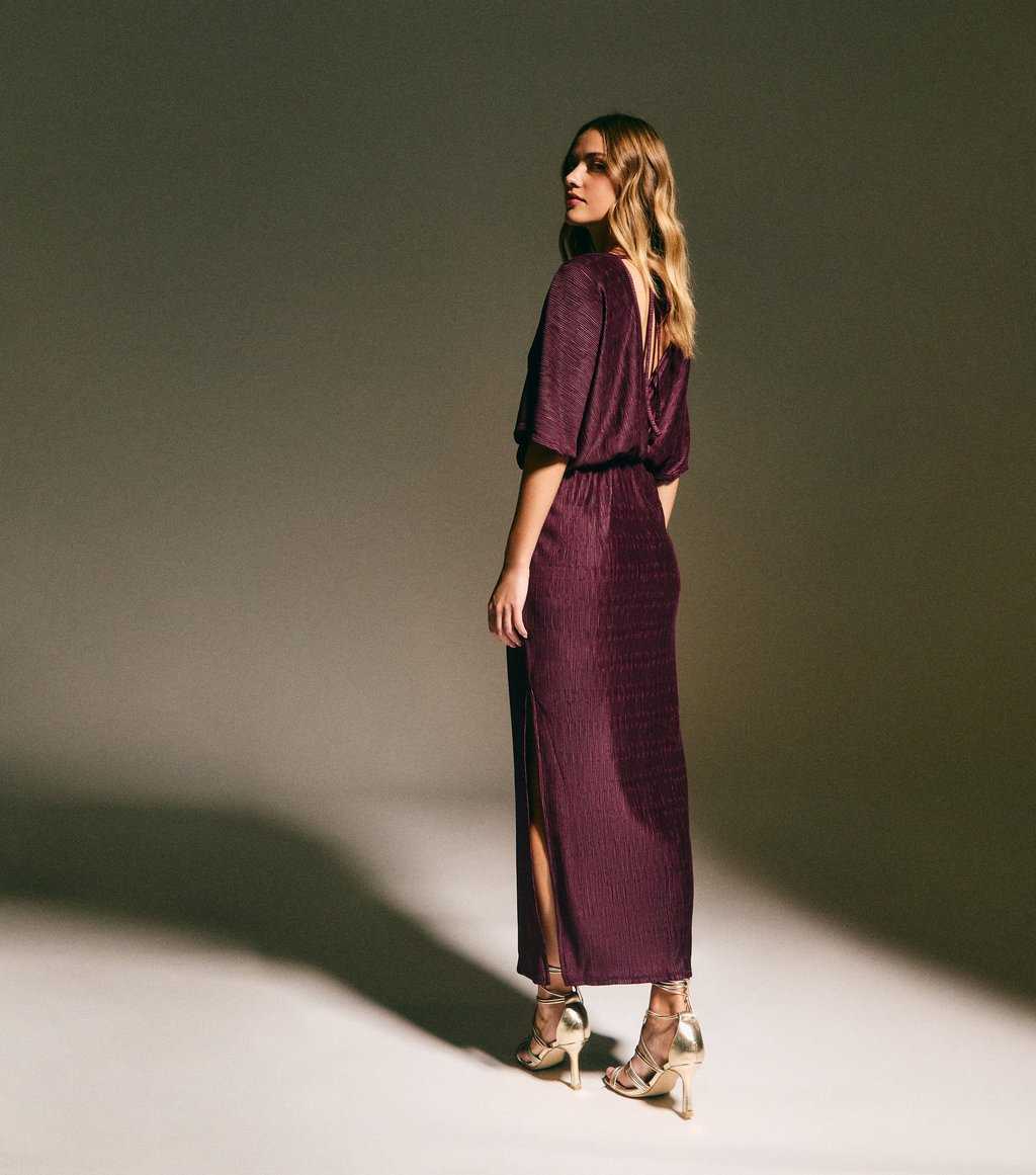 Dark Purple Plisse Batwing Midaxi Dress