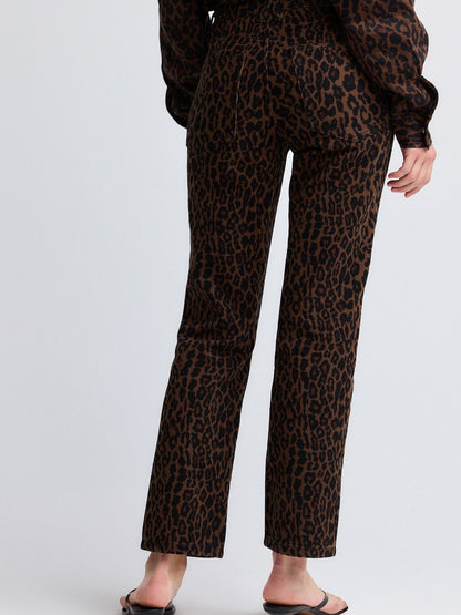 Brown Leopard Print Cropped Denim