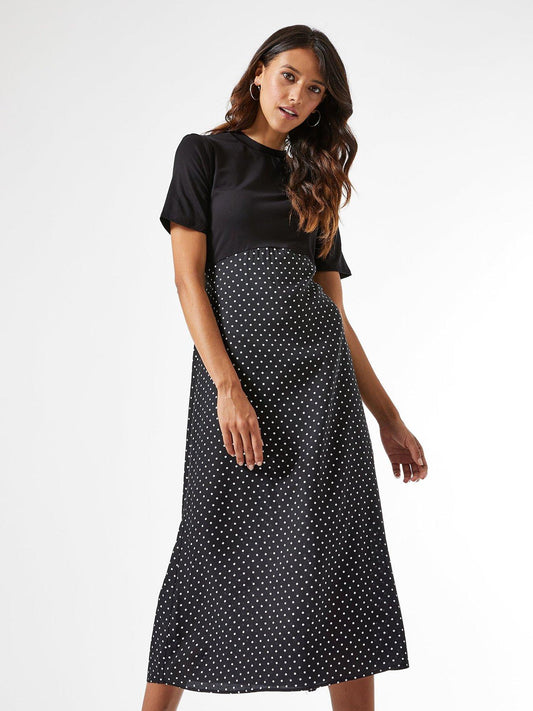 Black Spot Print 2 In 1 Midi Dress
