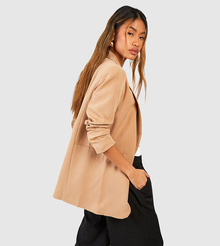 Ruched Sleeve Shawl Collar Blazer