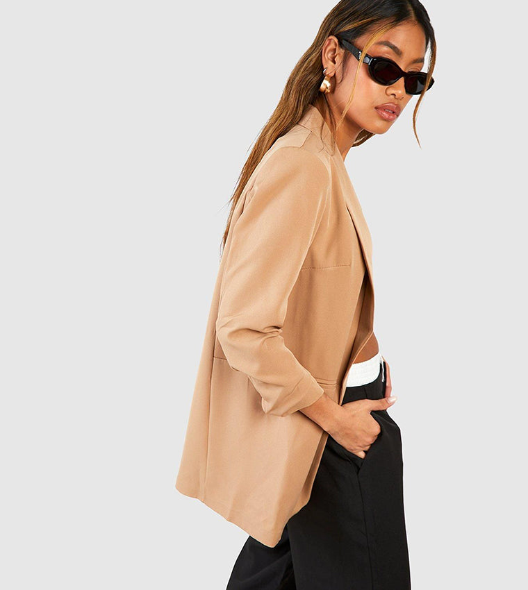 Ruched Sleeve Shawl Collar Blazer