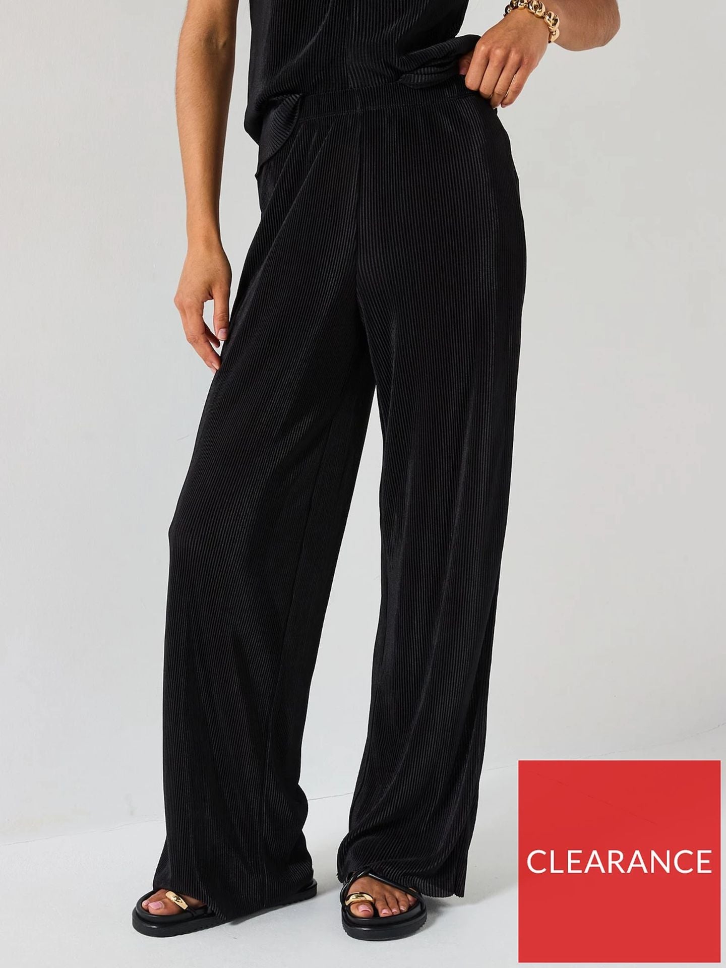 V by Very Black Plisse Elastic Waist Trousers