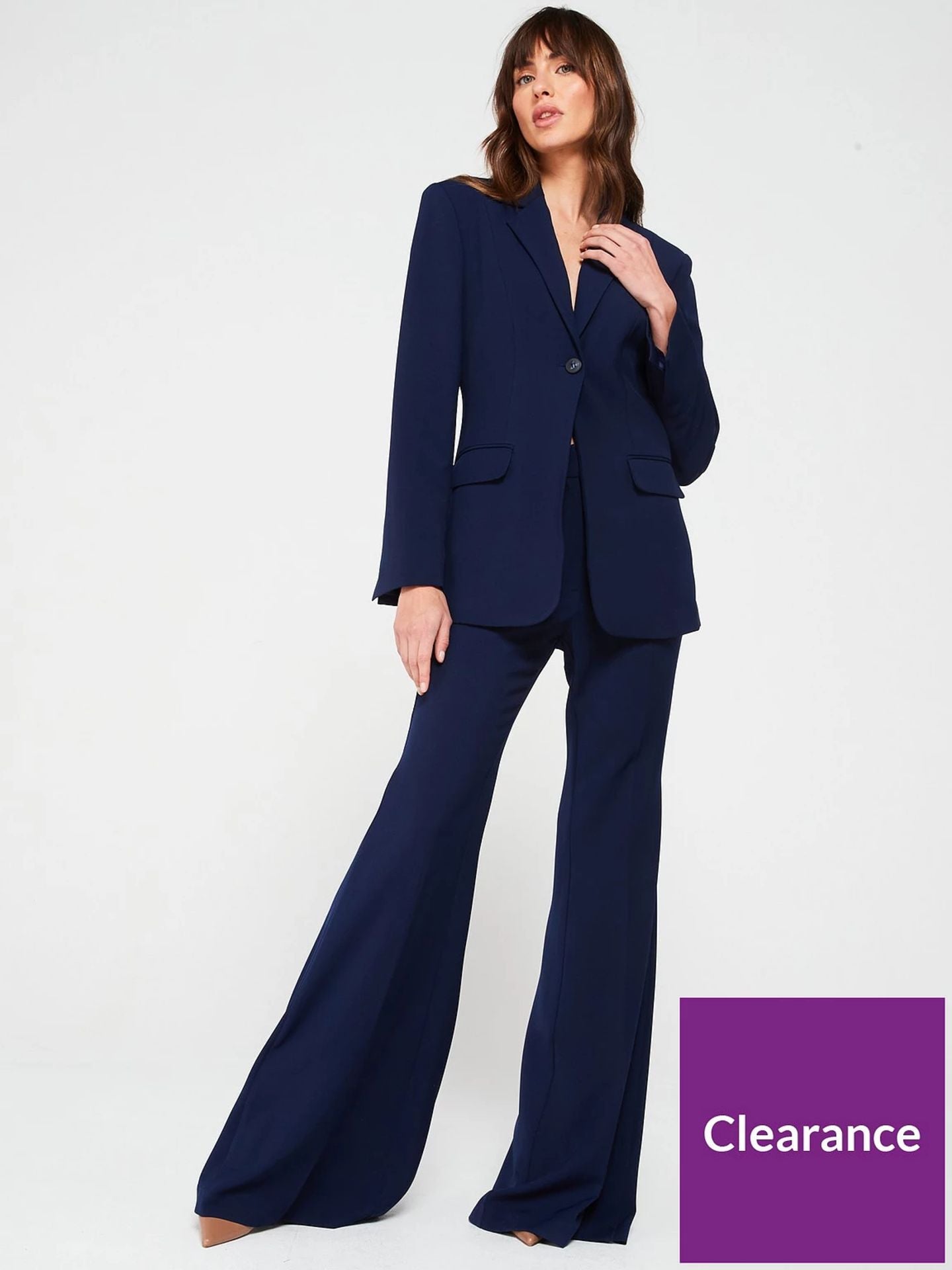 Premium Fluted Sleeve Suit Blazer Jacket - Navy