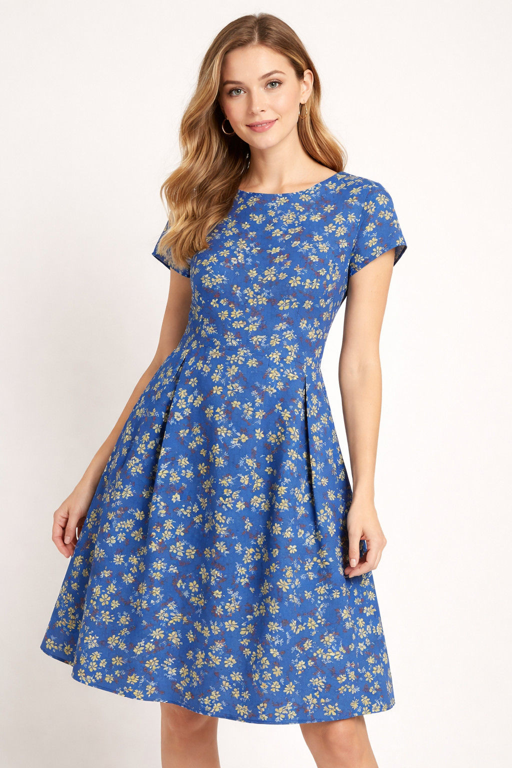 Garden Print Short Sleeve Tie Back Dress