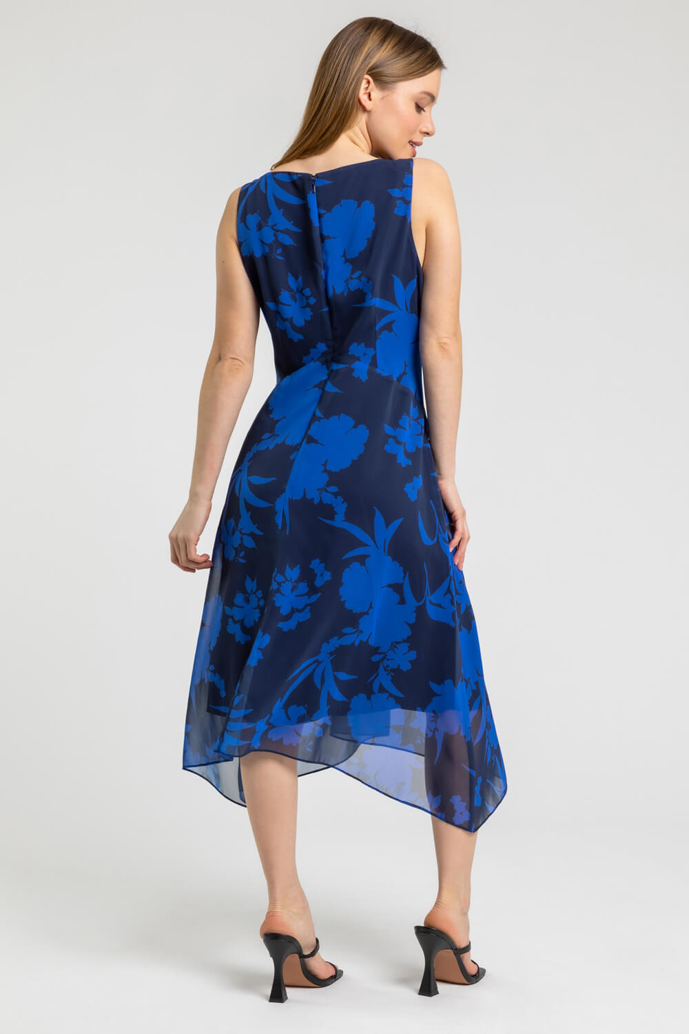 Navy Petite Floral Print Chiffon Dress