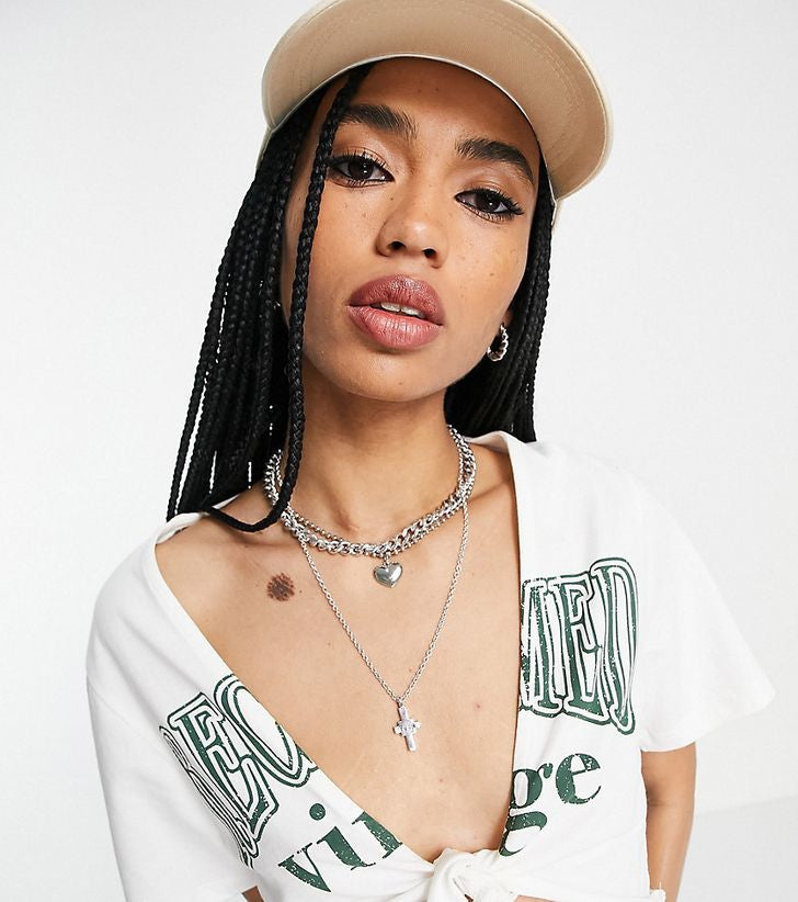 Reclaimed Vintage Inspired Tie Front Varsity T-Shirt - White