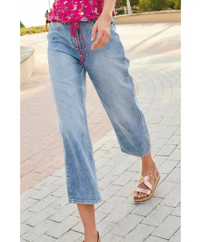 Mid Blue Wide Leg Crop Jeans