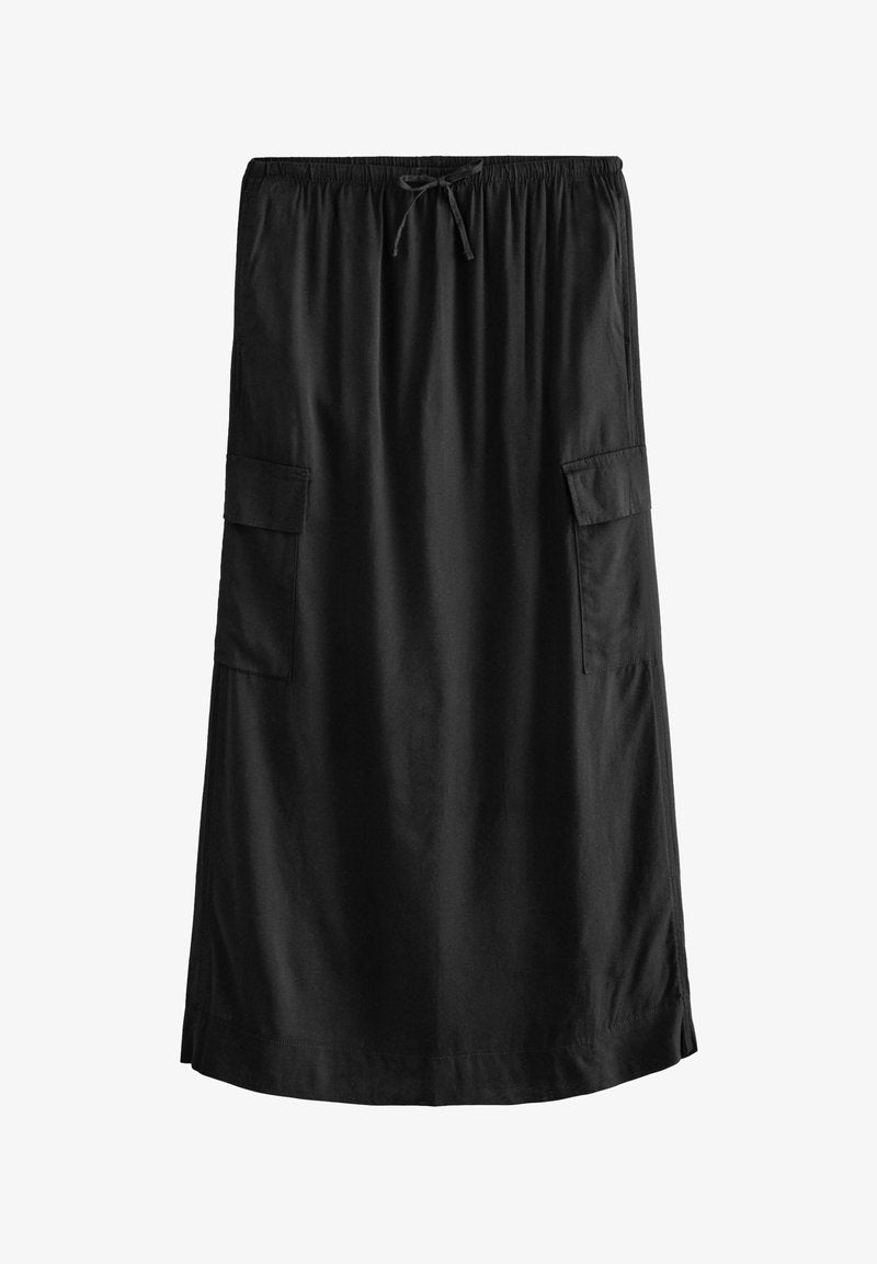 Black Column Midi Skirt With Linen