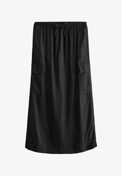 Black Column Midi Skirt With Linen
