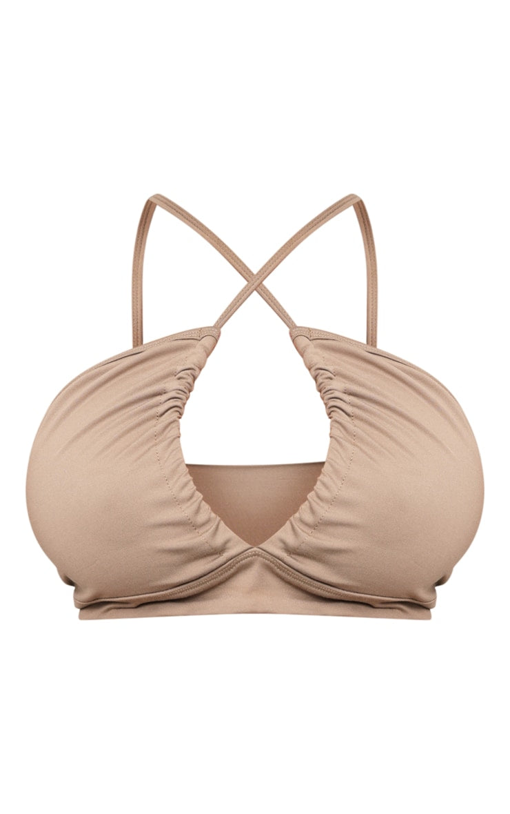 Shape Taupe Brushed Cotton Ruched Strap Sports Bra