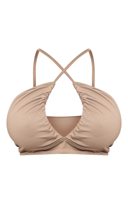 Shape Taupe Brushed Cotton Ruched Strap Sports Bra