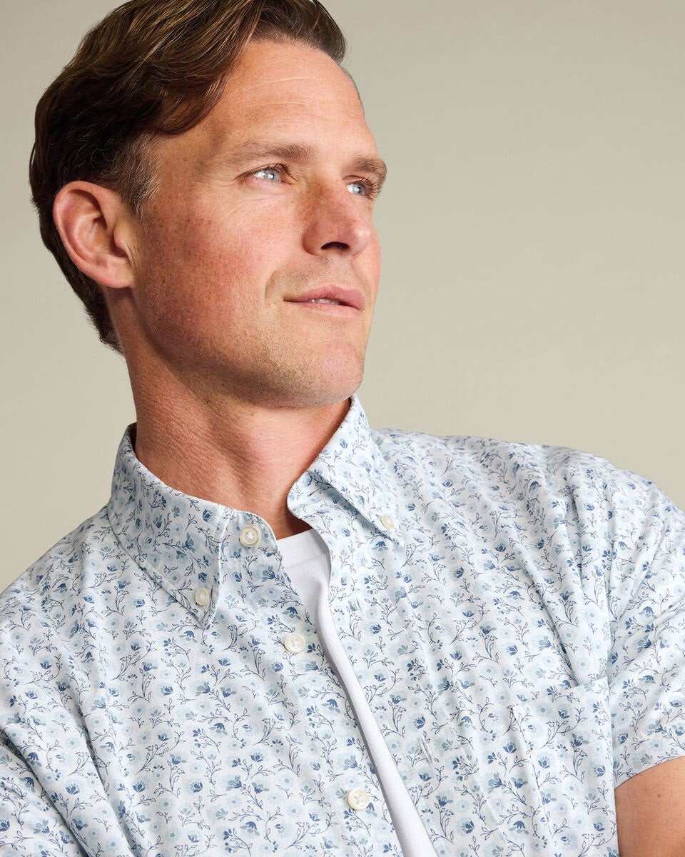 Stretch Washed Poplin Floral Classic Fit Shirt -Short Sleeve