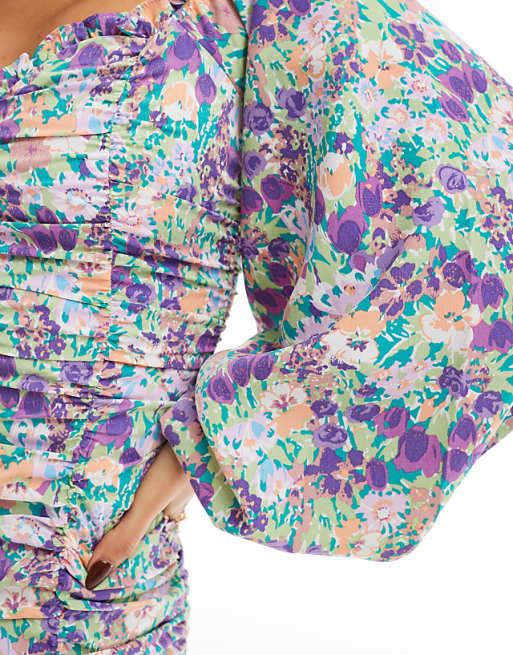 Lilac Garden-Floral Long Sleeve Mini Dress