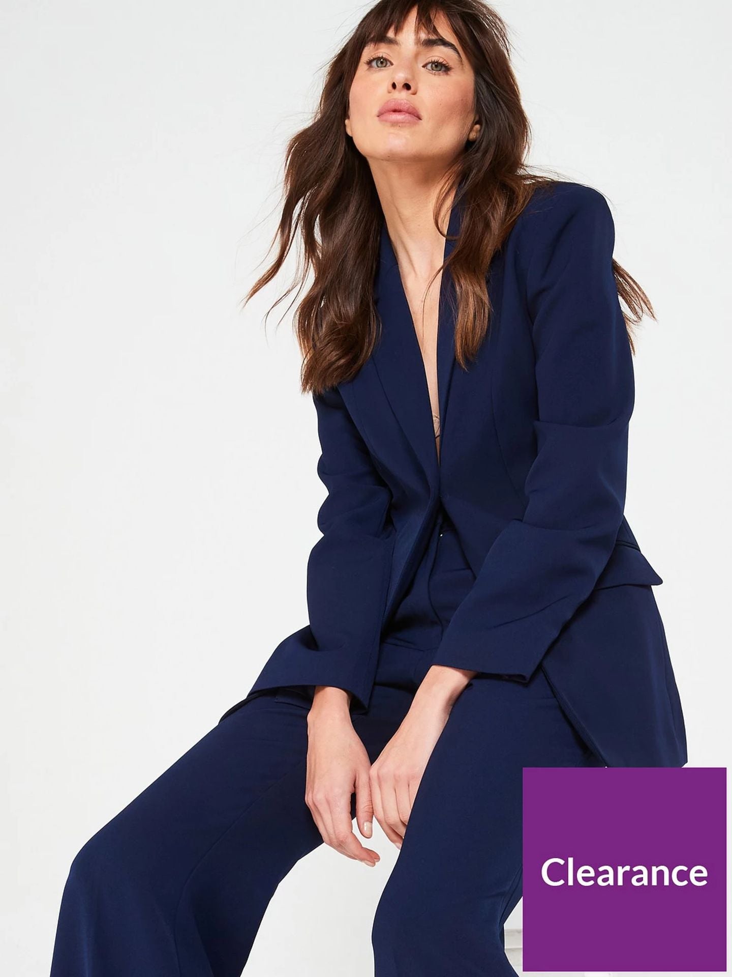 Premium Fluted Sleeve Suit Blazer Jacket - Navy