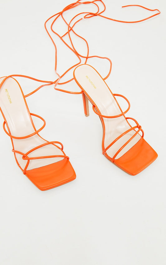 Orange Strappy Lace Up Heels