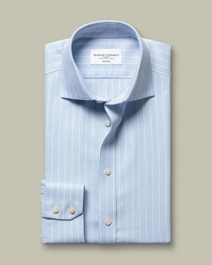 Cutaway Collar Non-Iron Herringbone Stripe Slim Fit Shirt – Light Blue