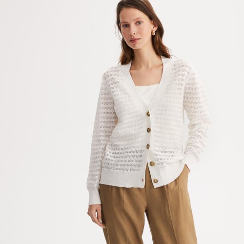 V-Neck Cardigan In Pointelle Knit Majority Linen