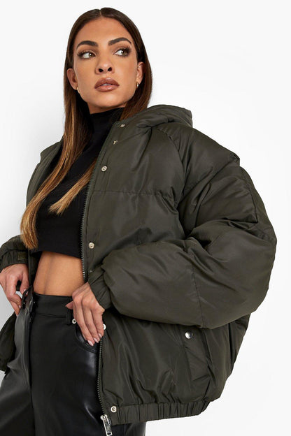 Oversized Raglan Puffer Jacket- Khaki