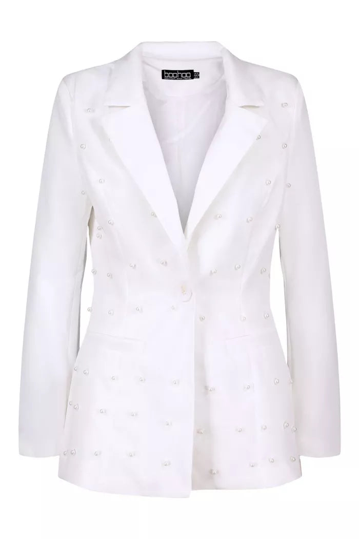 Petit Pearl Detail Blazer Off White