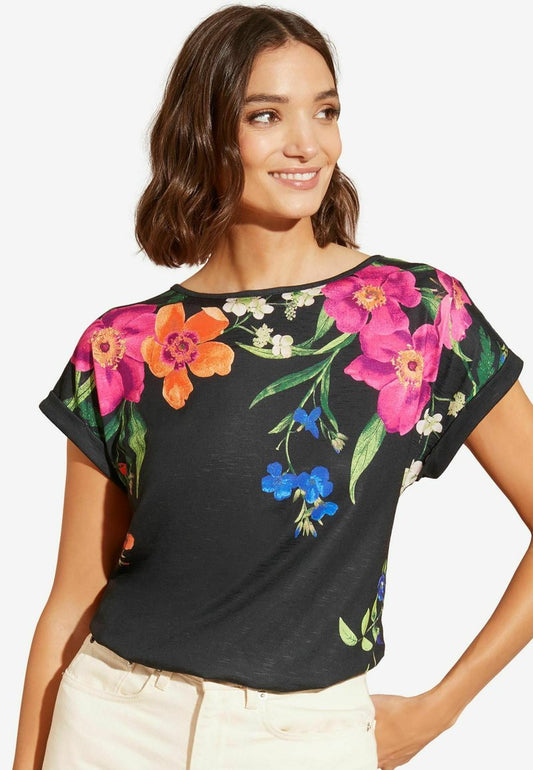 CREW NECK - Print T-shirt - black floral print