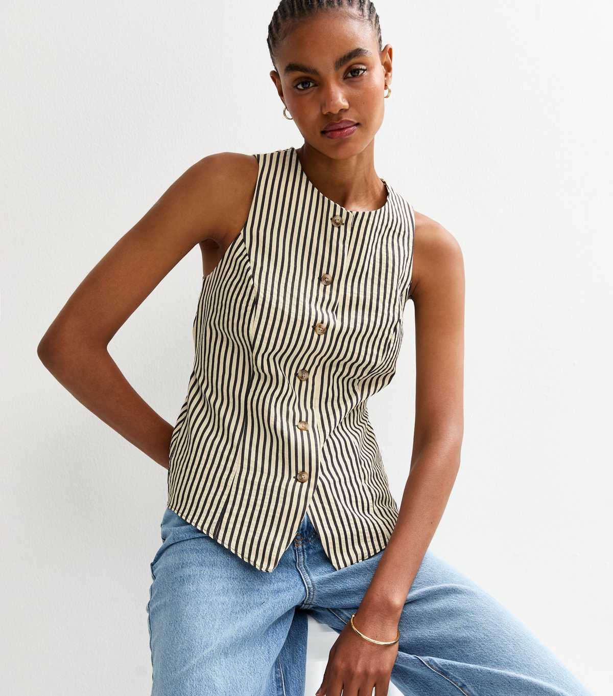 Tall Black Stripe Crew Neck Waistcoat