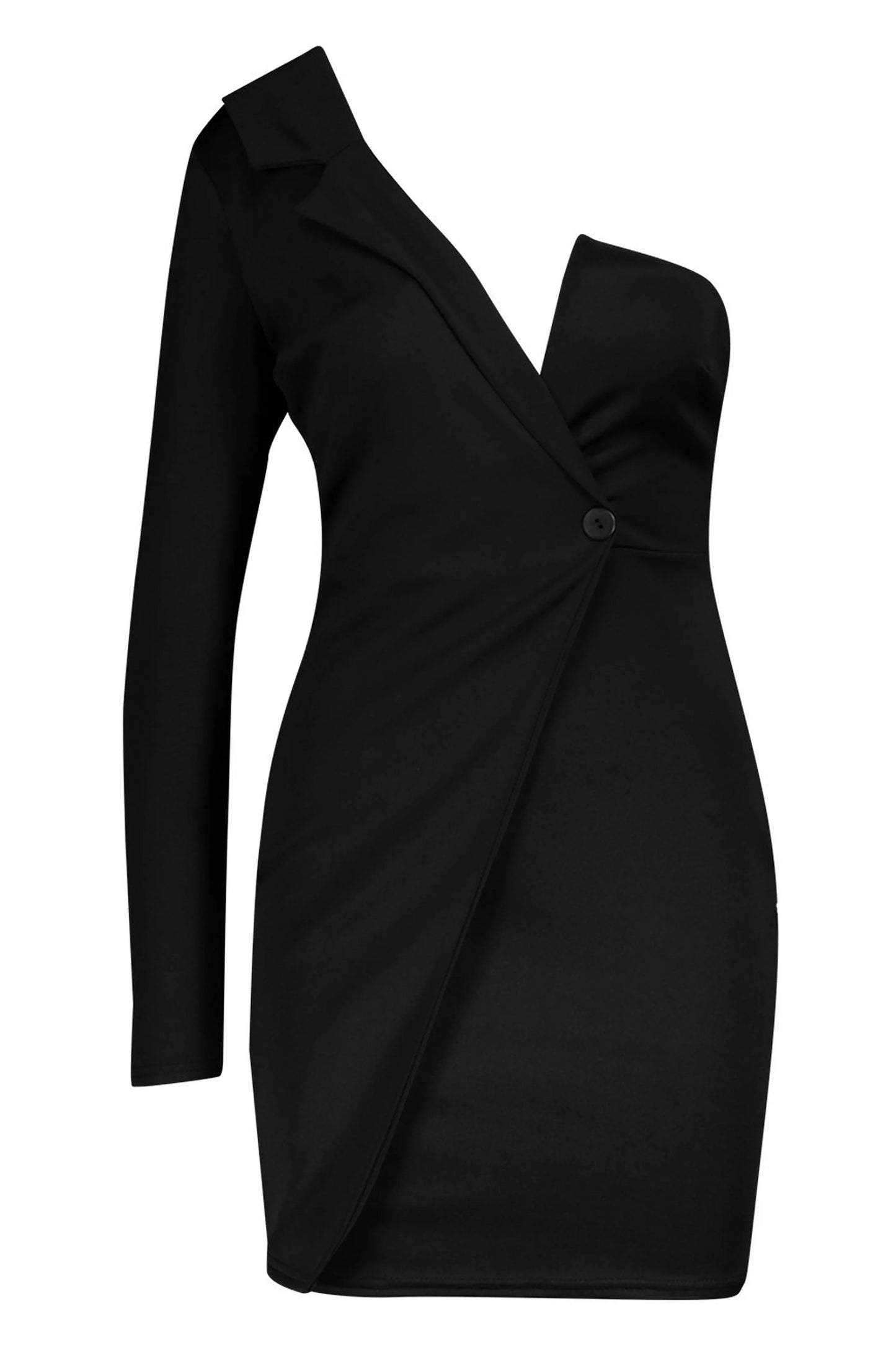 Asymmetric One Shoulder Tailored Blazer Midi Dress