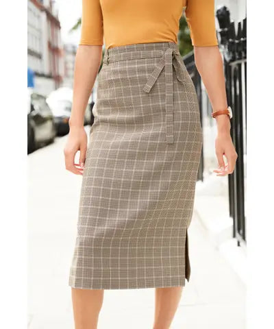 Light Grey Check Tailored Skirt