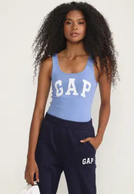 Ribbed Logo Blue Tank Top