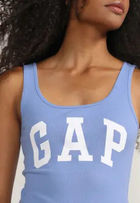 Ribbed Logo Blue Tank Top