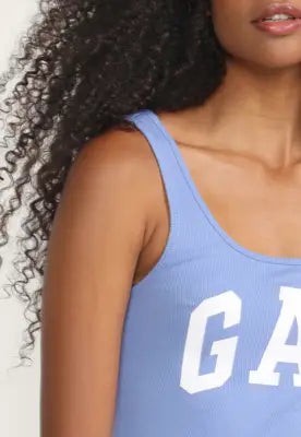 Ribbed Logo Blue Tank Top