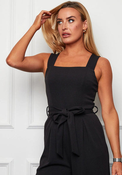 Tara Square Neck Culotte Jumpsuit, Black