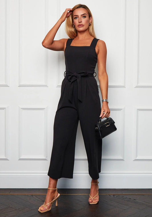 Tara Square Neck Culotte Jumpsuit, Black
