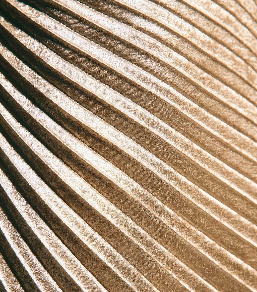 Gold Metallic Foll Pleated One Shoulder Maxi Dress